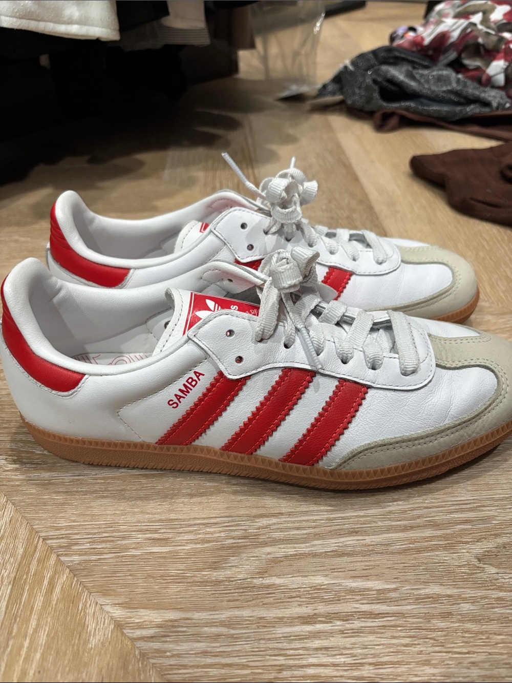 adidas Samba Leather Sneakers - White & Red with Gum Sole